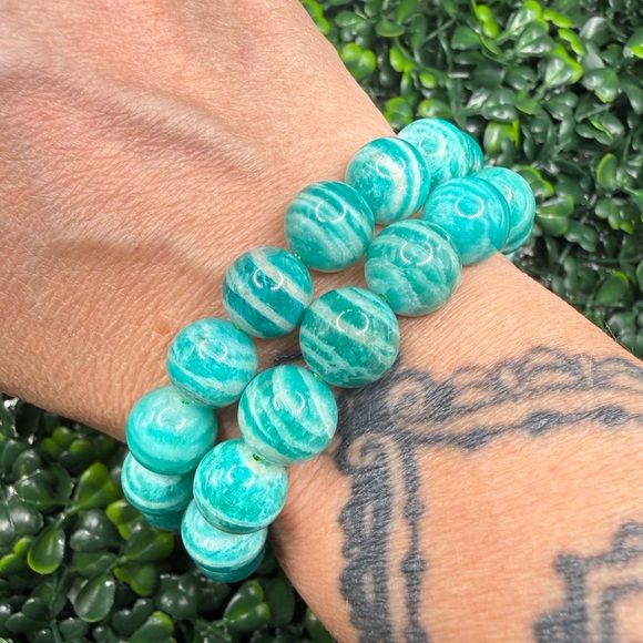 Jewelry - 11mm Banded Amazonite Beaded Bracelet